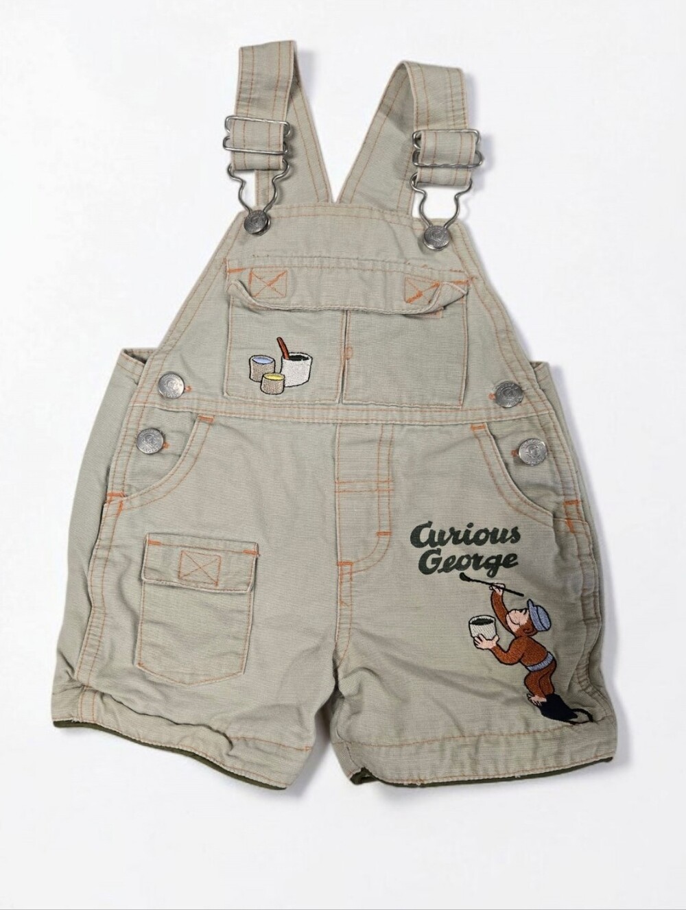 Vintage Curious George Painter Convertible Shortalls Overalls 12M